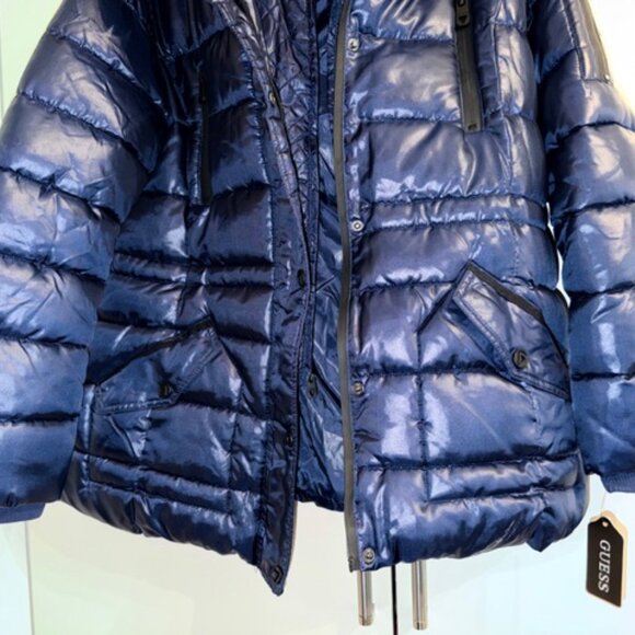 NWT Guess Puffer Jacket, metallic blue, size 10/12 - Picture 2 of 3